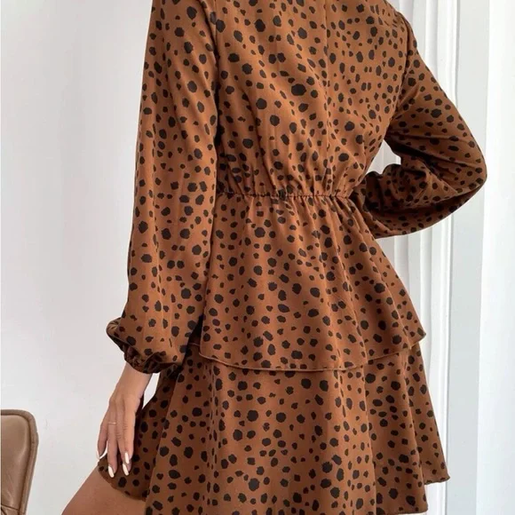 SHEIN all over print neck tiered layer long sleeve dress - Picture 2 of 5